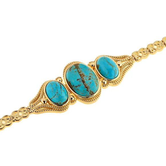 Paul Deasy Gem Gold-Plated Oval Turquoise Bracelet Fits 7" - 8" - Picture 1 of 2